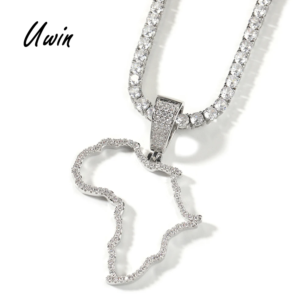 UWIN New Arrival Empty Africa Map Pendant 5A CZ Stone Gold Plating Hip Hop Pendant Necklace for Men Women