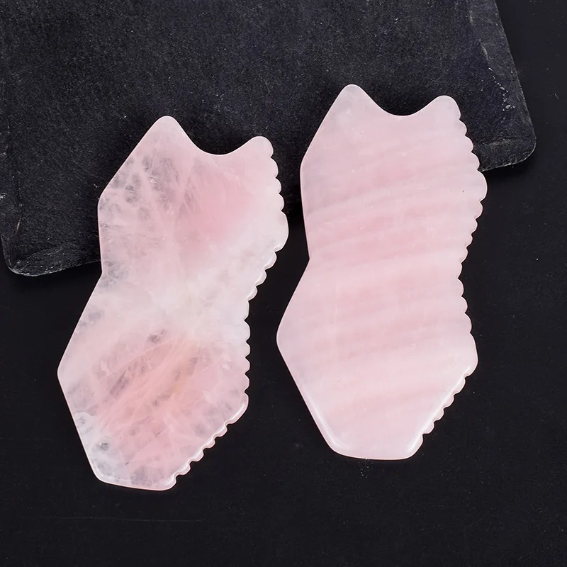 Natural Rose Quartz Jade Gua Sha Board Face Lifting Stone Guasha Scraping Facial Gouache Massage Pink Guasha Tool With Teeth