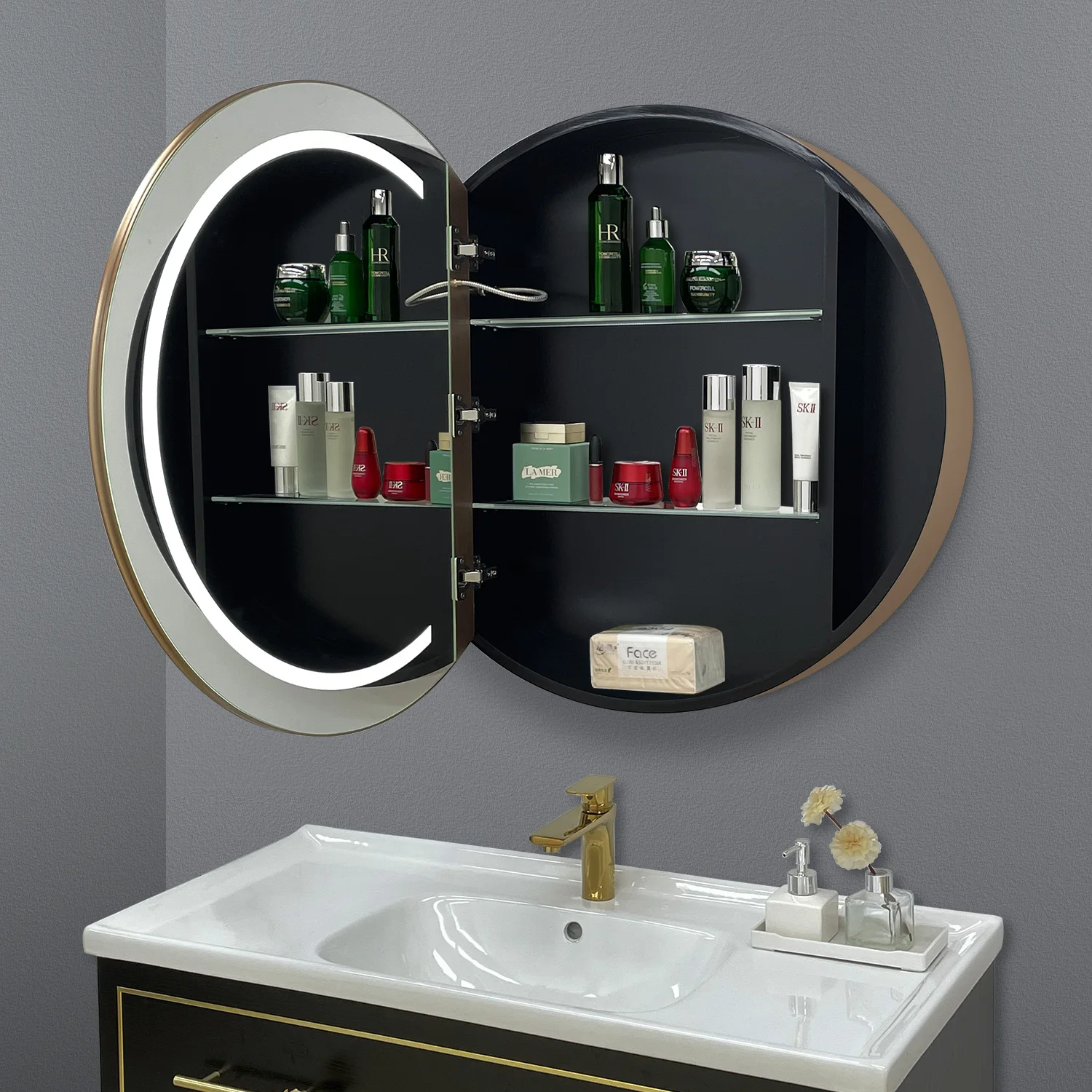 2024 Jitai Circular Luxury Top End Wall Mounted Modern Bathroom Cabinet Mirror