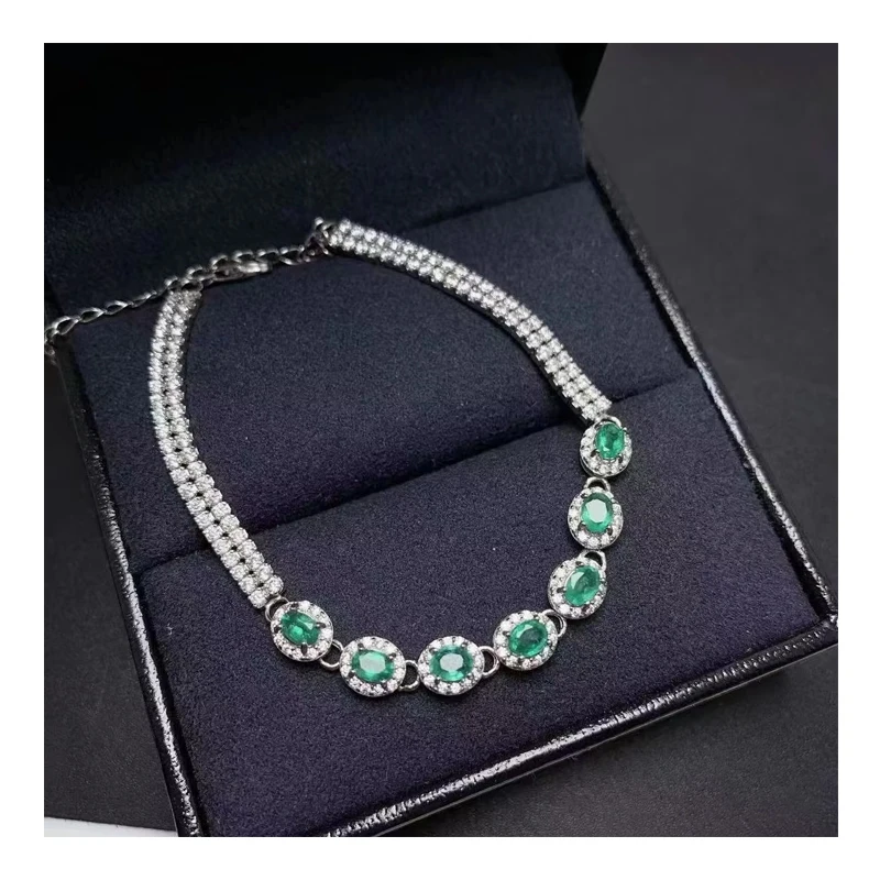 Good Price Wholesale Fashion New Design 925 Sterling Silver Ster Dainty Beaded Natural Emerald Bracelet