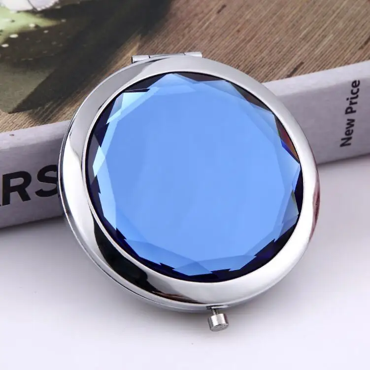 Металлическое Складное двухстороннее портативное маленькое декоративное зеркало с кристаллами для макияжа