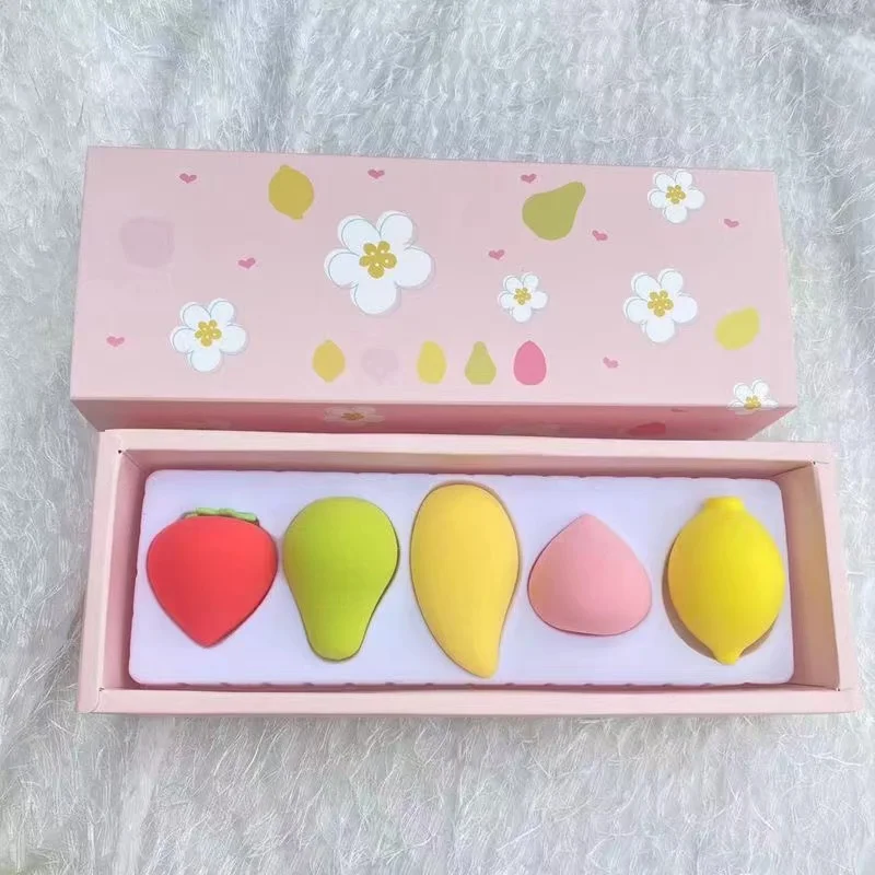 New Trend 5pcs Fruit Beauty Sponges Different Shapes Non Latex Gift Box Beauty Makeup Sponge Private Label
