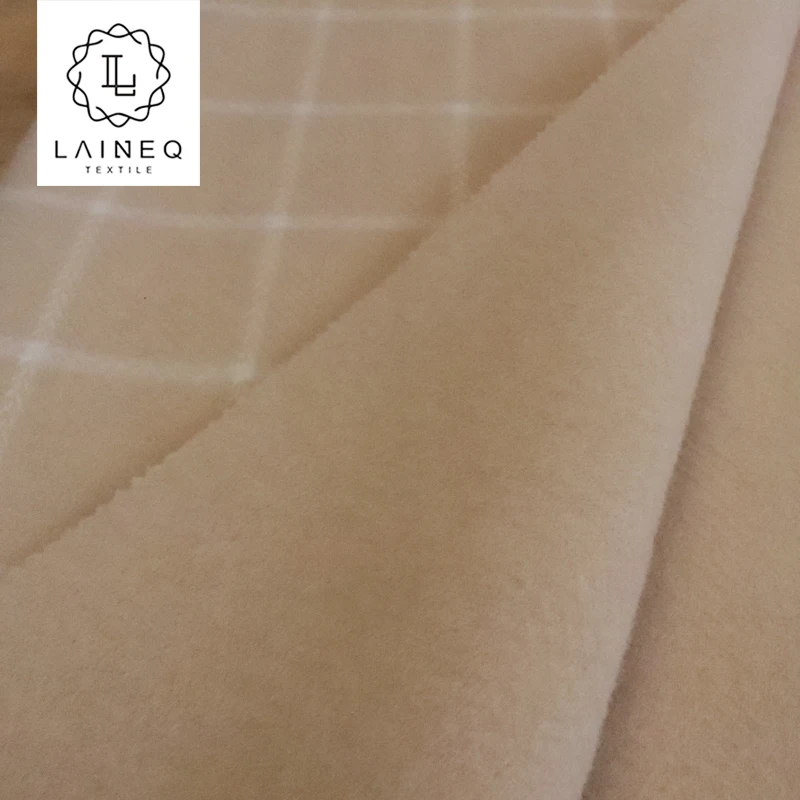 2023 Elegant Simplicity woolen double faced camel brown blue Grid Check fabric women overcoat for winter big check