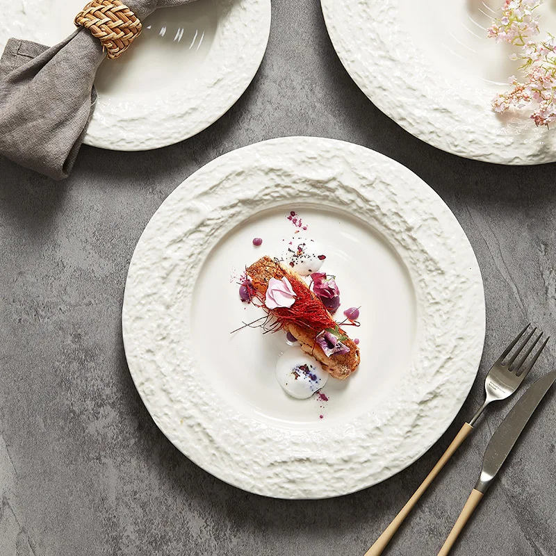 8inch 10inch 12inch ceramic Rock shape rim dinner set porcelain tableware dinner plate charger plates for hotel restaurant