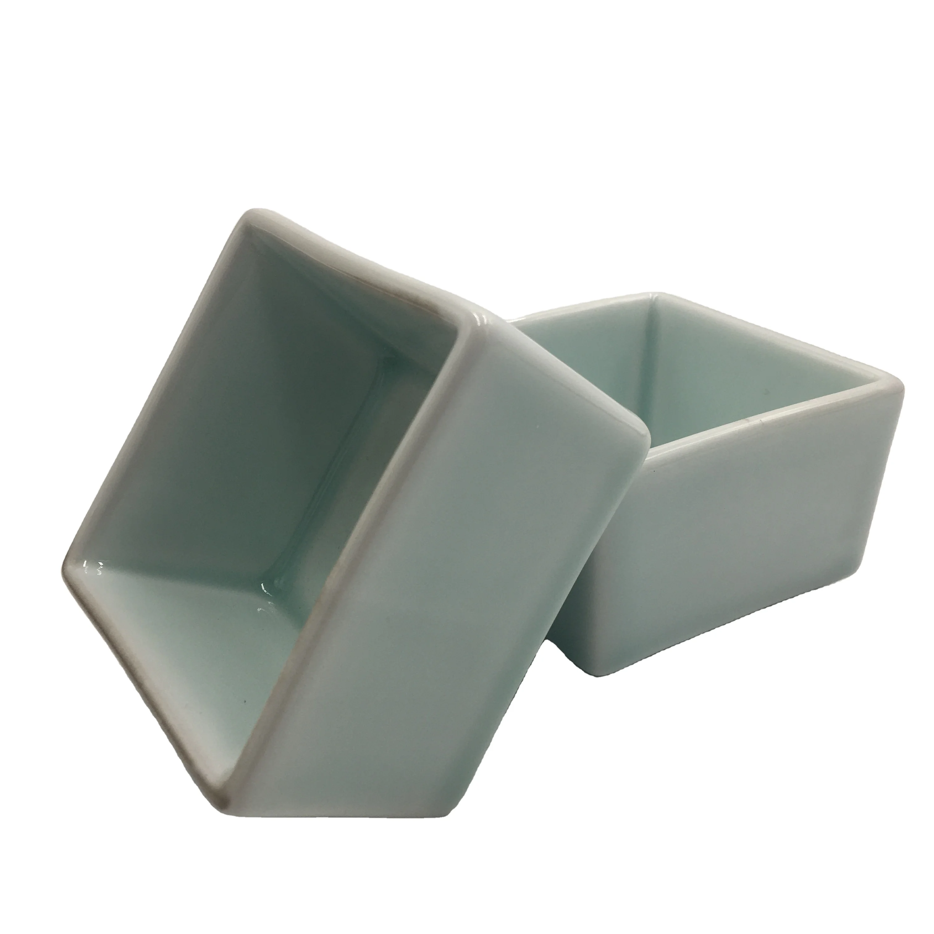 Top selling ceramic hotel simple three square snack candy plate with wooden tray