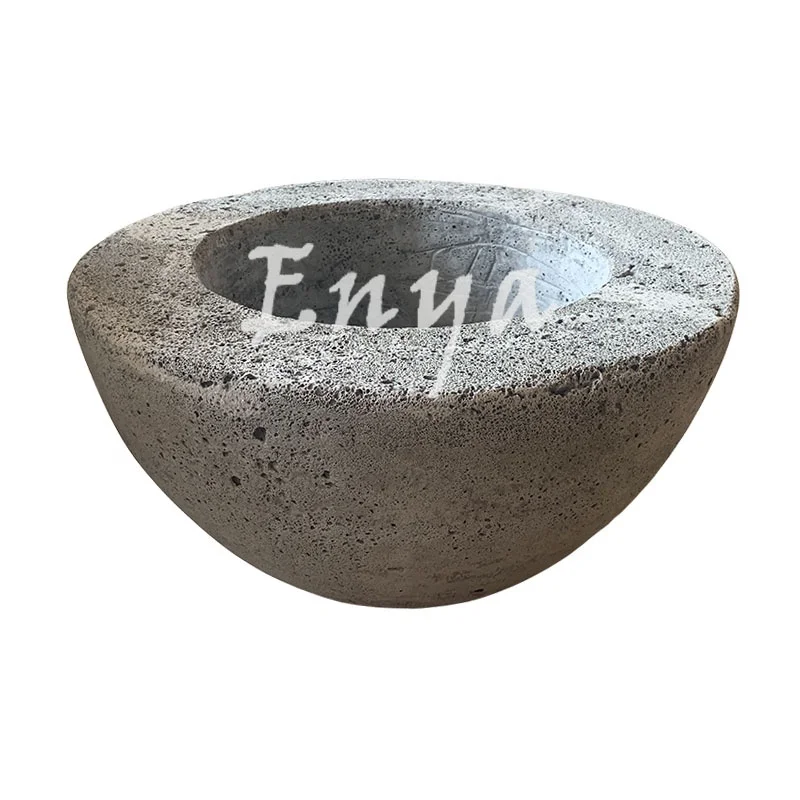 Classic Gray Stone-like Concrete Reinforced Large Fake Stone Vase Bowl Flower Pots Antique Garden Stone for Outdoor Garden Decor