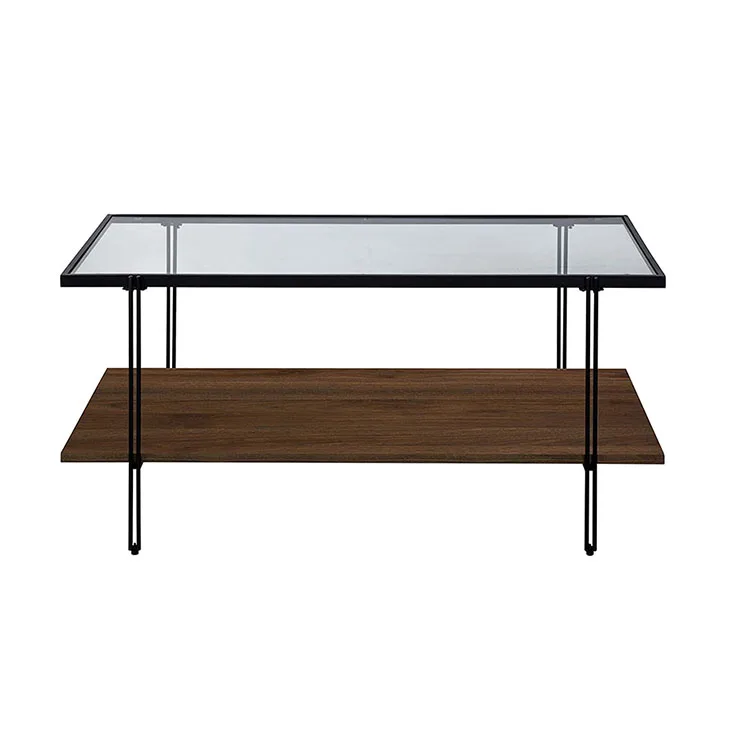 Vekin Industrial Modern Living Room Coffee Table Mid Century Rectangle Glass Coffee Table