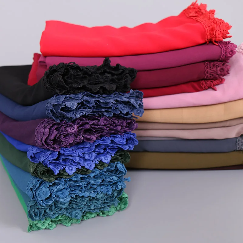 2021 Latest Fashion Luxury Women Chiffon Crinkle Hijab with Beads Muslim Pleated Stitching Hijabs Scarf