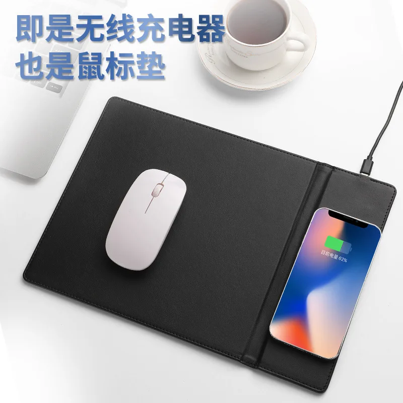 Multifunctional Wireless Charging Standard PU Mousepad 15w Fast Charger Waterproof Desk Office Computer Mouse Pad Custom Logo