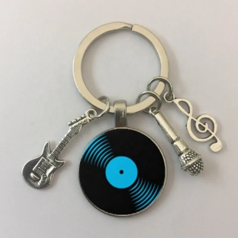 Simple classic style vinyl record retro phonograph record dome glass keychain music couple gift