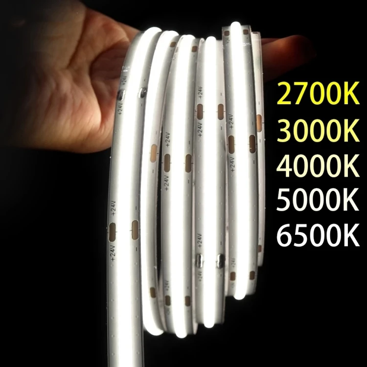 Высококачественная Светодиодная лента 3000K 4000K 6500K 12V 24V Гибкая светодиодная Cob