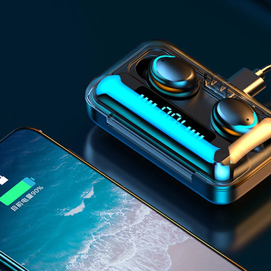 
Dropshipping 2020 Hot selling wireless sound hifi earphones earbuds headphone headset 2 in 1tws amoi F9 with power bank 