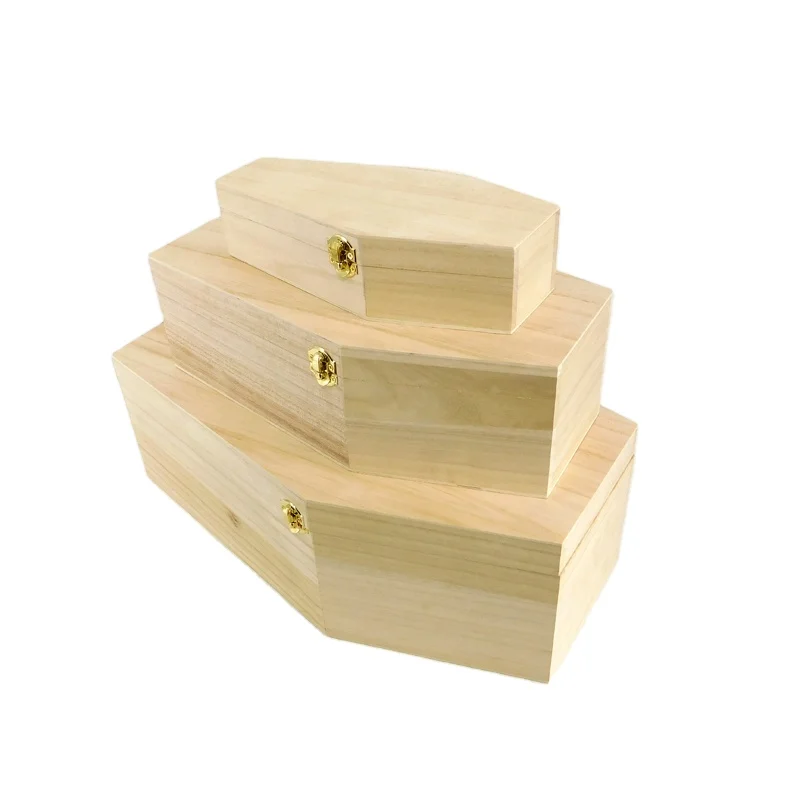 custom cheap natural unfinished solid wood coffin box with hinged lid for pets wholesale