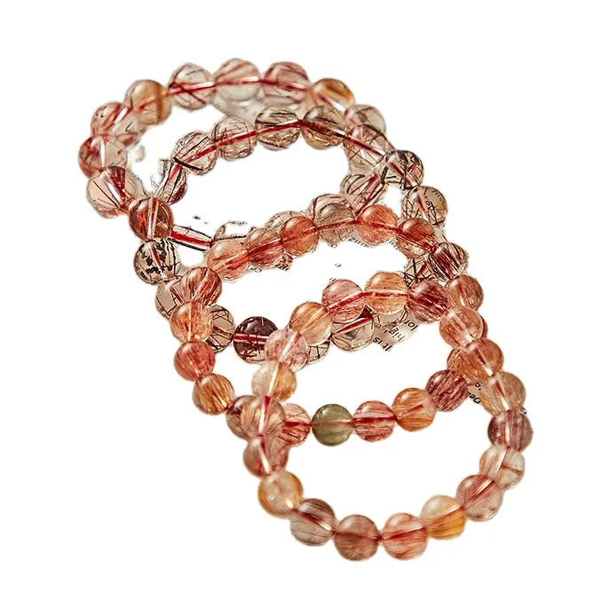 High quality 10mm Natural crystal red Copper Rutilated Quartz men and women  stone round beads bracelet jewelry