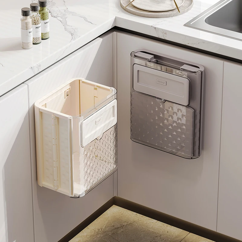 Hot Sale Kitchen and Home Folding Plastic Hanging Trash Can Wall Mounted Trash can for Bathroom Toilet Waste Storage