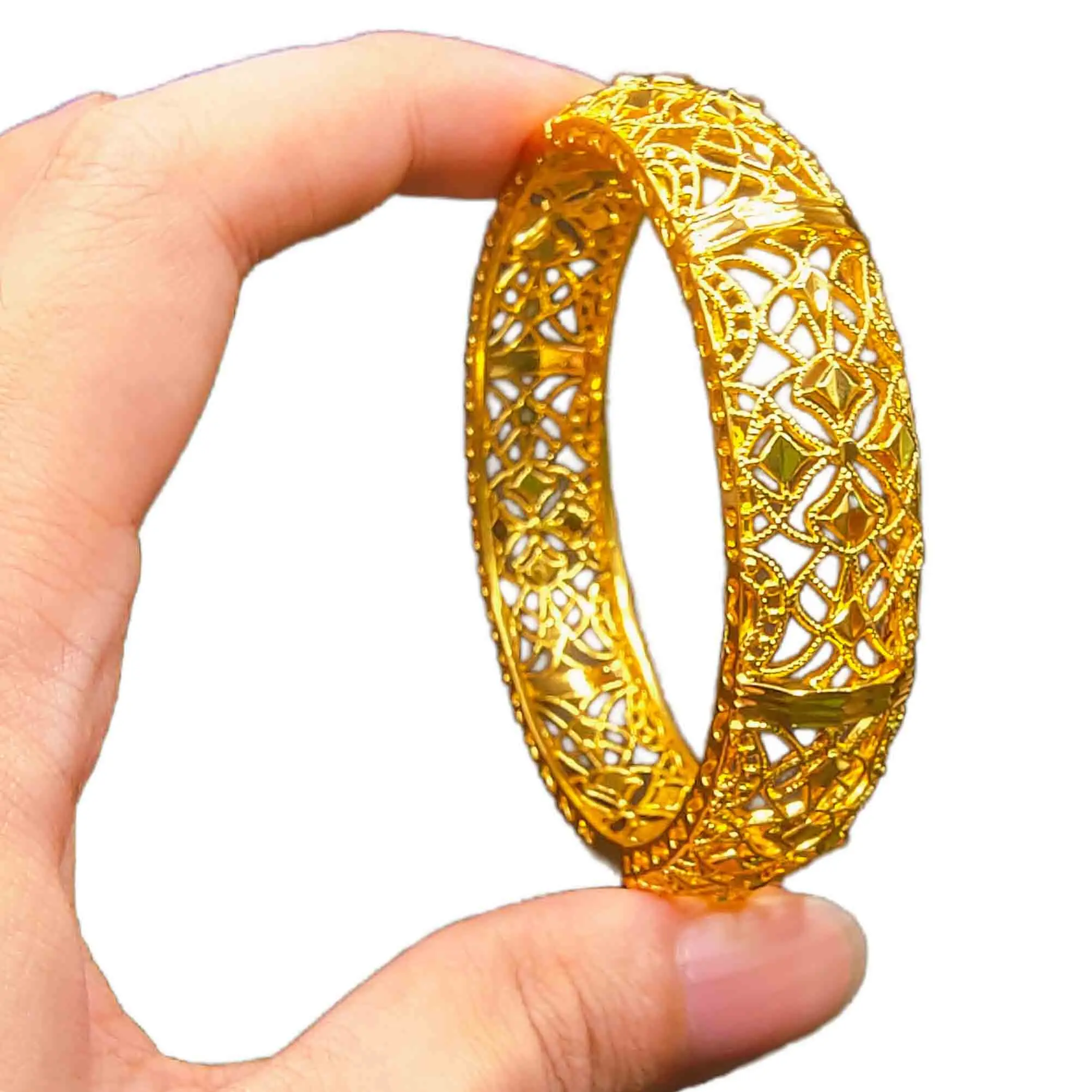 Wholesale Cheap Hot Sale 18k Gold Plated Brass Jewelry Women Indian Traditional Charm Bangle Open thick Cuff Bracelet Jewellery