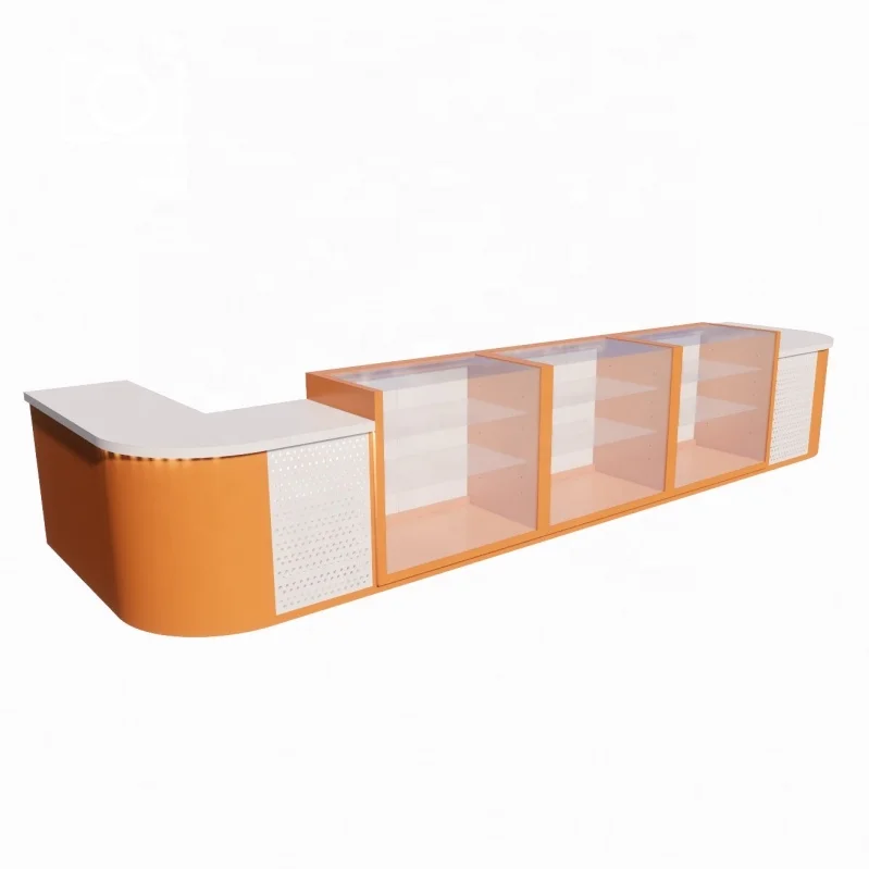 OEM Supermarket Checkout Counter Retail Shop Glass Wood Display Reception Counter comptoir pour magasin