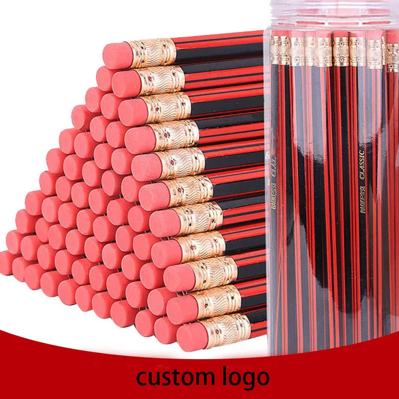 with eraser for school promotion Custom logo hexagon wooden hb standard pencil