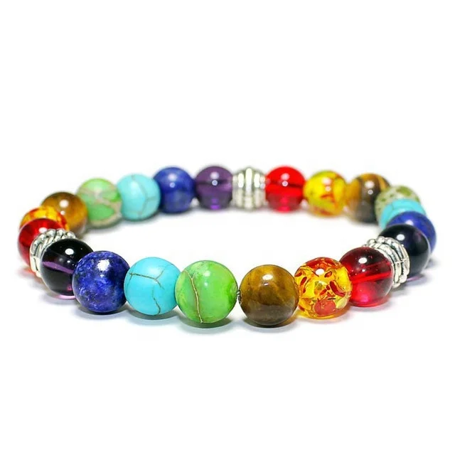 IRLIN 7 Chakra Reiki Healing Stone Balance Energy Volcanic Lava Stone Amethyst Bracelet Rock Stone Bracelet