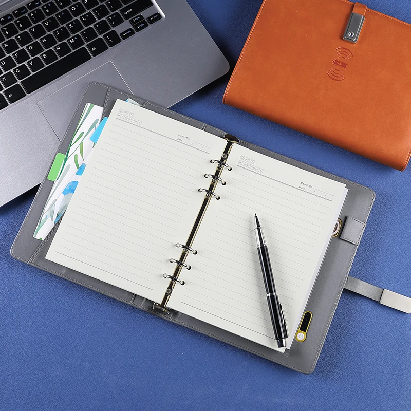Wholesale   Leather Notebook Diary Notepad Factory  Custom pu leather power bank notebook for christmas gift box