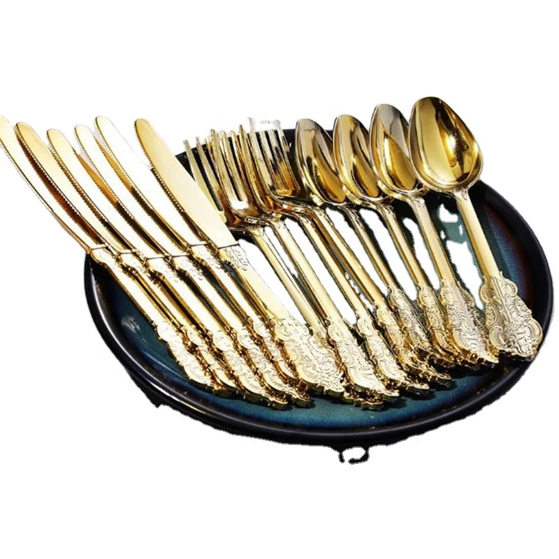 Gold Plastic Silverware Disposable Gold Rose Gold Forks Spoons and Knives, Elegant Plastic