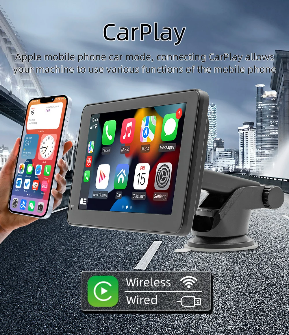 7 дюймов 2.5D экран беспроводной Carplay портативный стенд монитор радио Android Auto FM AM RDS HD дисплей Movie Media B5306 магнитола