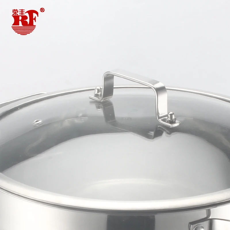 Stainless Steel Double Bottom Deep Cooking Pots Kitchen Cooking Soup Stock Pots with Thickness Stainless Steel Handles