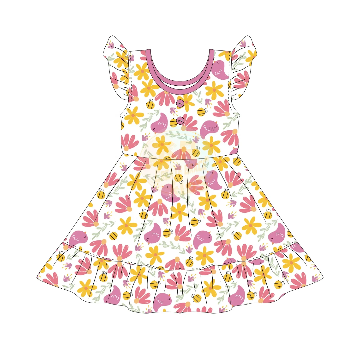 Summer Cute Toddler Girl Dress Floral Printing Girls A-line Dresses Baby Girl Knee-length Dresses For Children