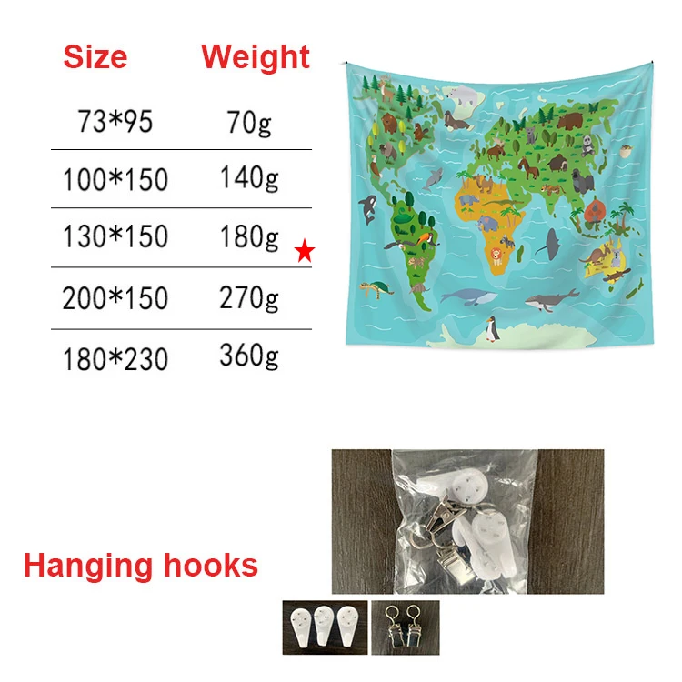 Cartoon Animal Landmarks Map Children Educational Geography Tapestries Kids World Map Tapestry