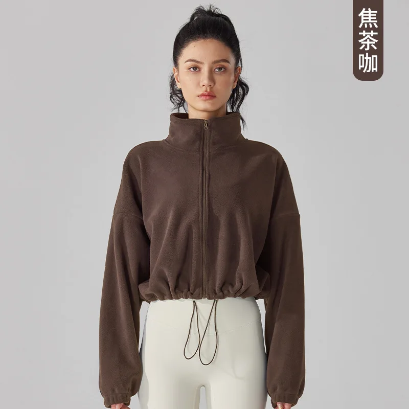 Customizable Women Crop Teddy Bear Fleece Sweatshirt Turtleneck Loose Zipper Jogging Sweatshirt Thickened Warm Fleece Jacket