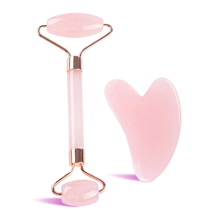 High Quality Pink Jade Roller Face Massage Roller Jade Guasha Stone Hot Selling Jade Roller Guasha Set