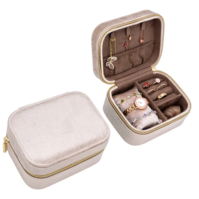 Low Moq Earrings Watch Organizer Storage Case Portable Jewellery Necklace Gift Boxes Travel Ring Velvet Jewelry Box
