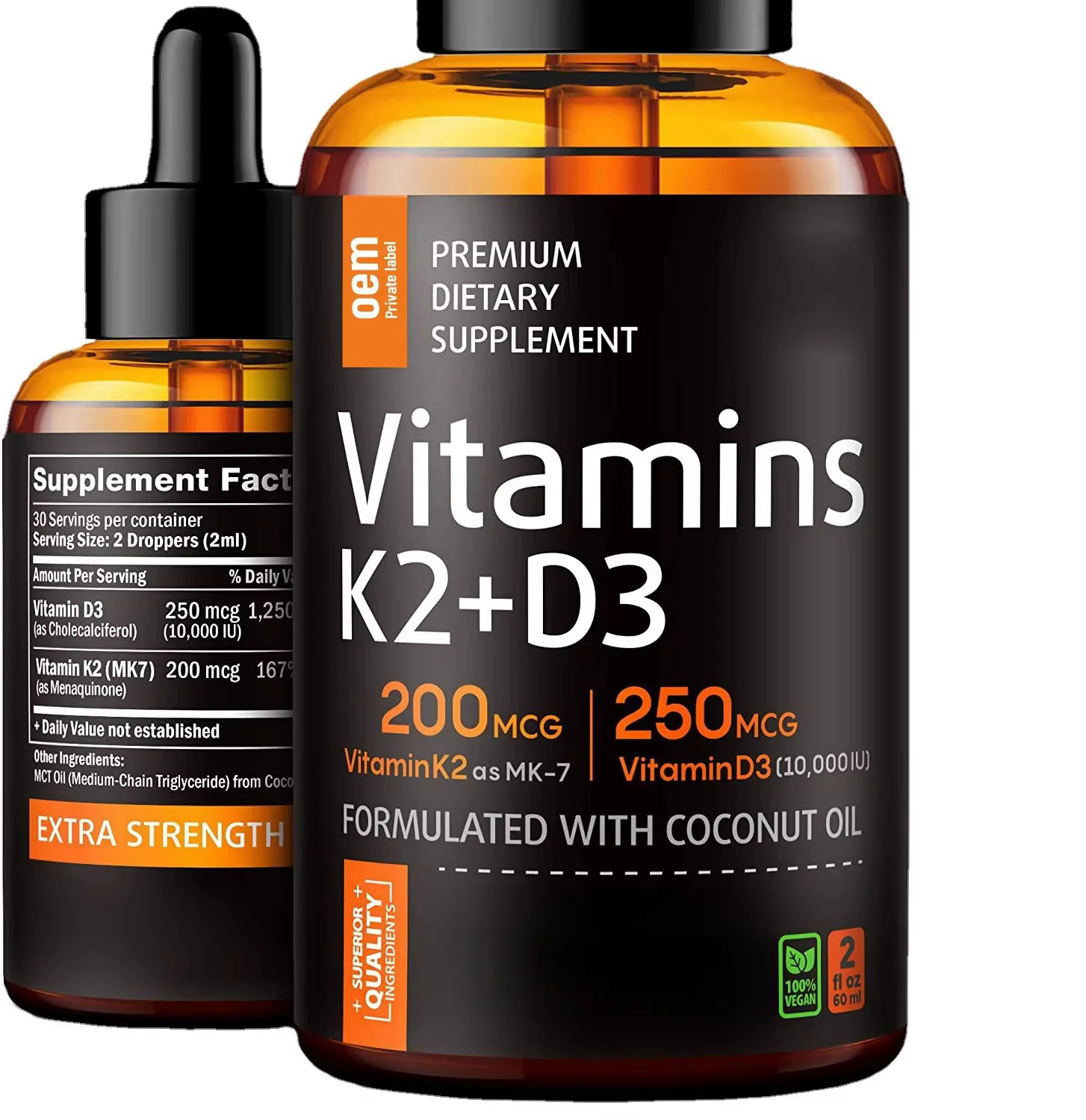OEM Private Label 60ml Vitamin K2 D3 Liquid Drops