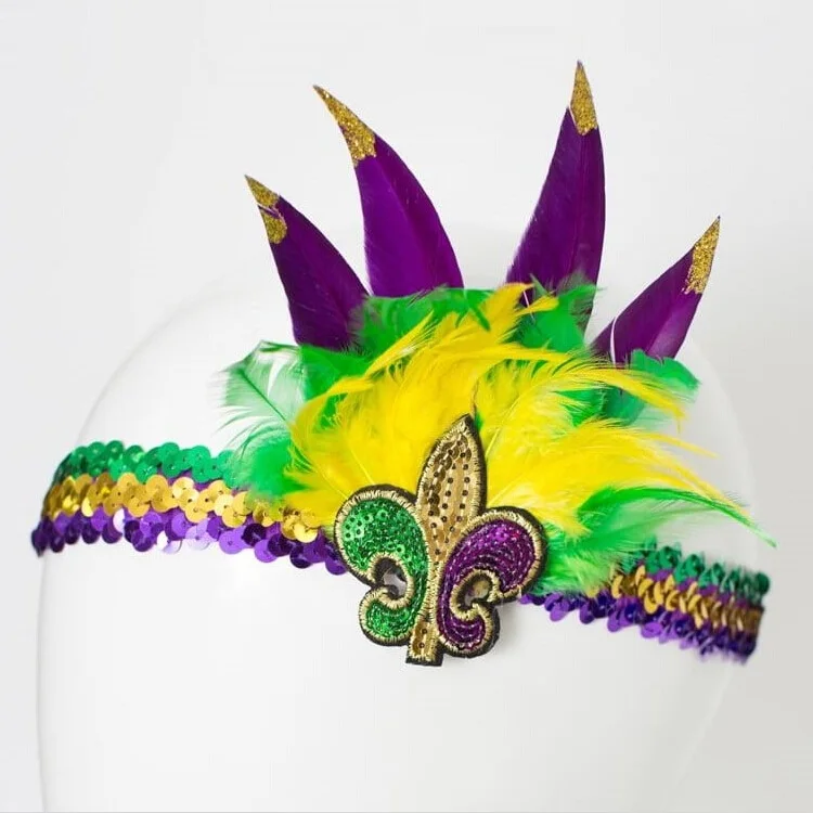 Purple Gold Green Throws Feather Sequin Accessories Designer Headbands Mardi Gras