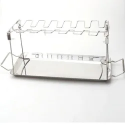 Stainless Steel Barbecue Multi-Purpose Drumsticks Smoker Roaster Stand with Drip Pan BBQ Chicken Leg Wing Grill Rack Slots