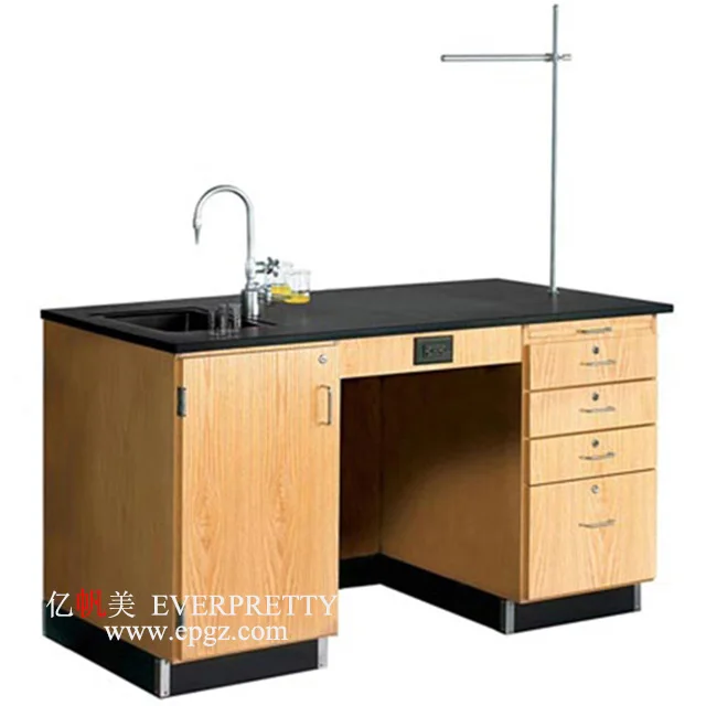 School Laboratory Furniture Wooden Physics Classroom 2-seater Lab Side Table for Classroom Use