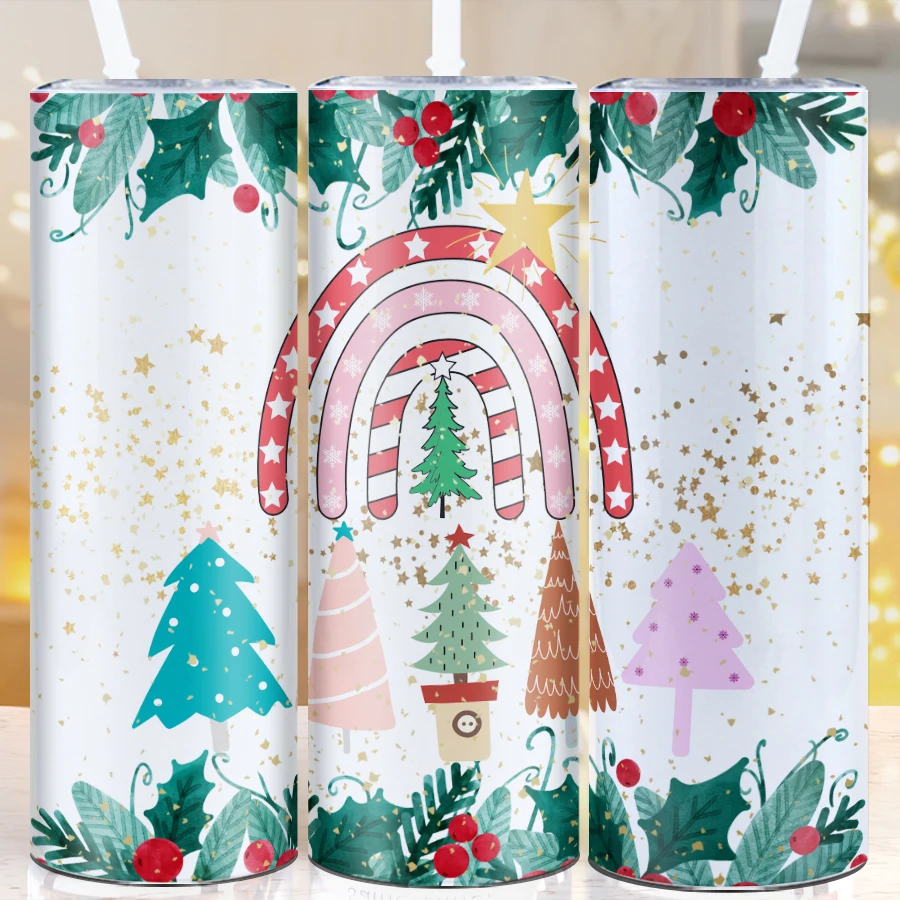 Pet Dog 3D Painted Graffiti Cup Christmas Gifts Rainbow Straight Tumbler Different Styles Cute Christmas Trees Water Bottle