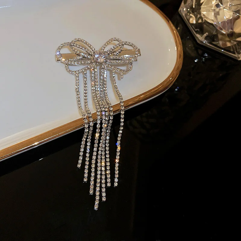 2022 New Fashion Rhinestone Heart Hair Pins Luxury Rhinestone Hair Accessories Clips Bow Heart Tassel Hair Clips for Women