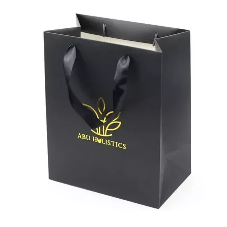 Luxury Custom Gold Hot Stamping Retail Shopping Gift Paperbag Packaging Boutique Bags Matte Black Paper Bag With Your Own Logo