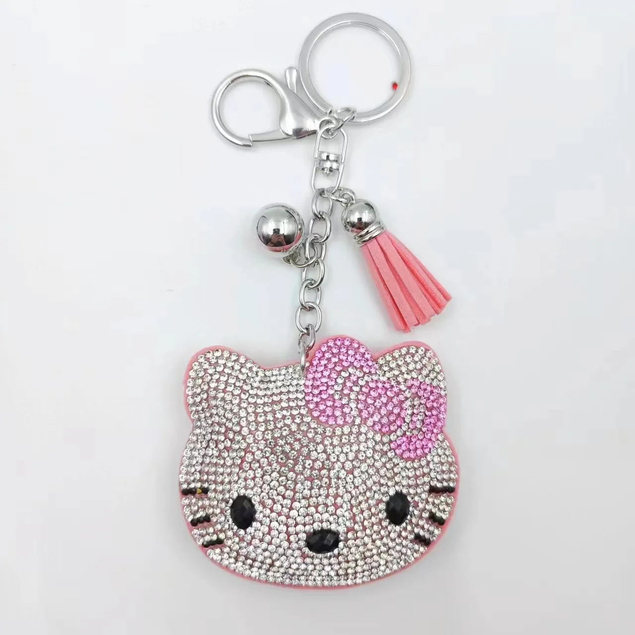 Wholesale Bling Crystal Kitty Cat Keychain Full Rhinestone Lucky Cat Keychain Cheap Full Diamond glitter Cat Tassel Key chain