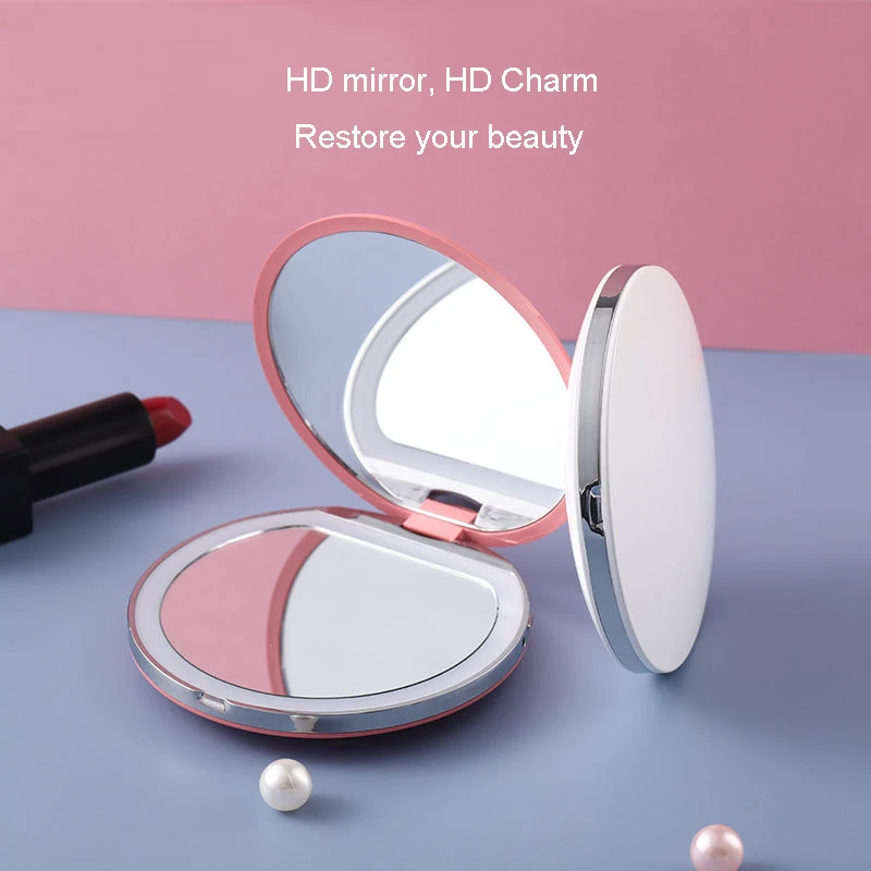 3x stool portable small cosmetic mirror USB charging round led makeup mirror
