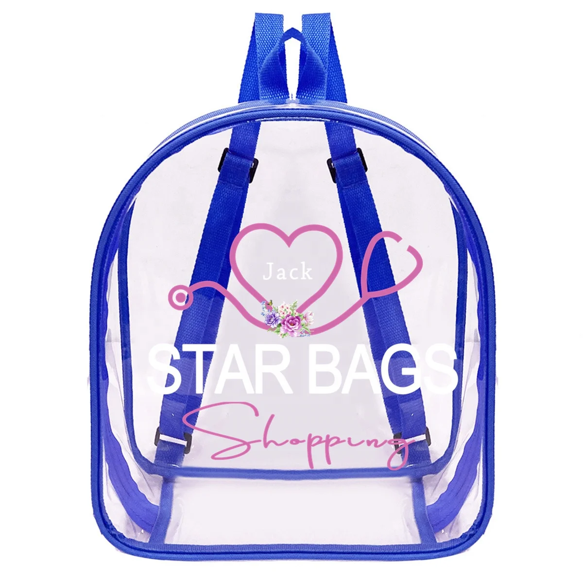 Transparent Artist Bag See Through Waterproof Plastic Kids PVC Clear School backpack with Removable Strap