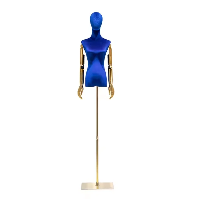 Clothing store fashion female mannequin velvet with gold and silver arm realistic body torso model