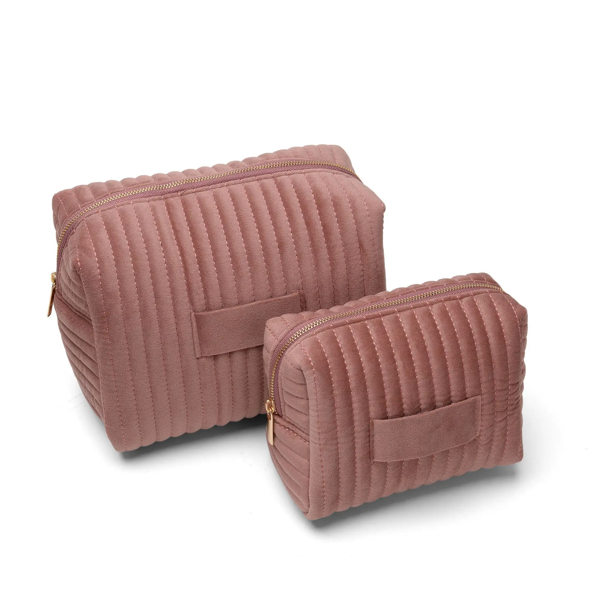 Hot Sale Travel MakeupBag Custom Logo Portable Small Velvet Quilted Makeup Toiletry Cosmetic Bag