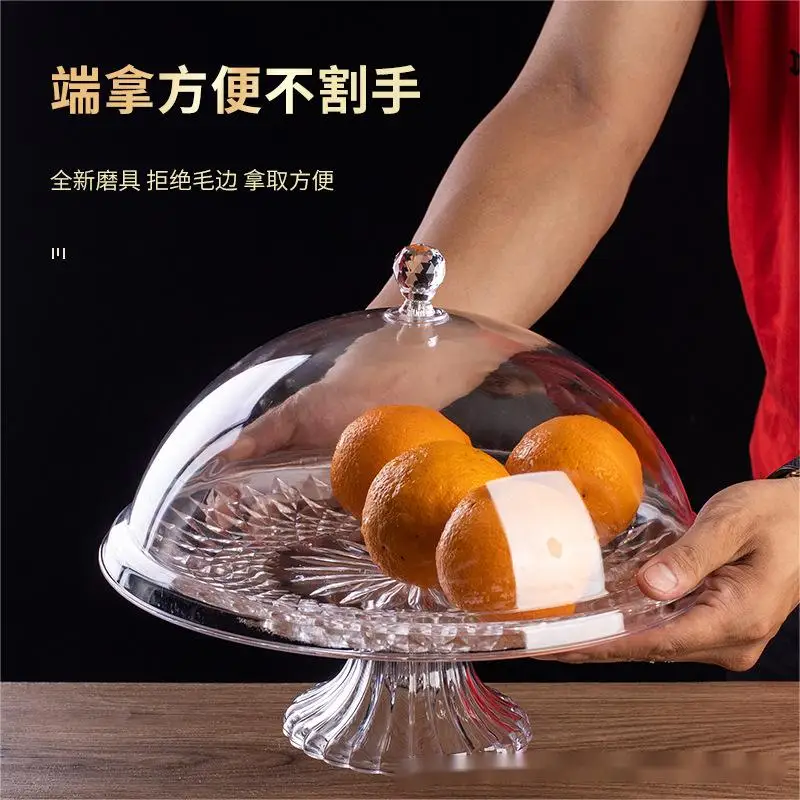 Fruit Tray Cover Transparent Acrylic Plastic Round Food Dust Cover Snacks Display Dessert Serving Tray Rack Tableware