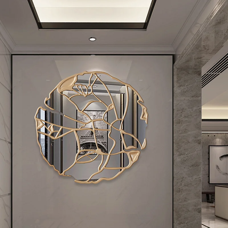 Golden Luxury Home Decor Mirror for living room Modern Wooden Frame Mirror Metal Feeling Design furniture