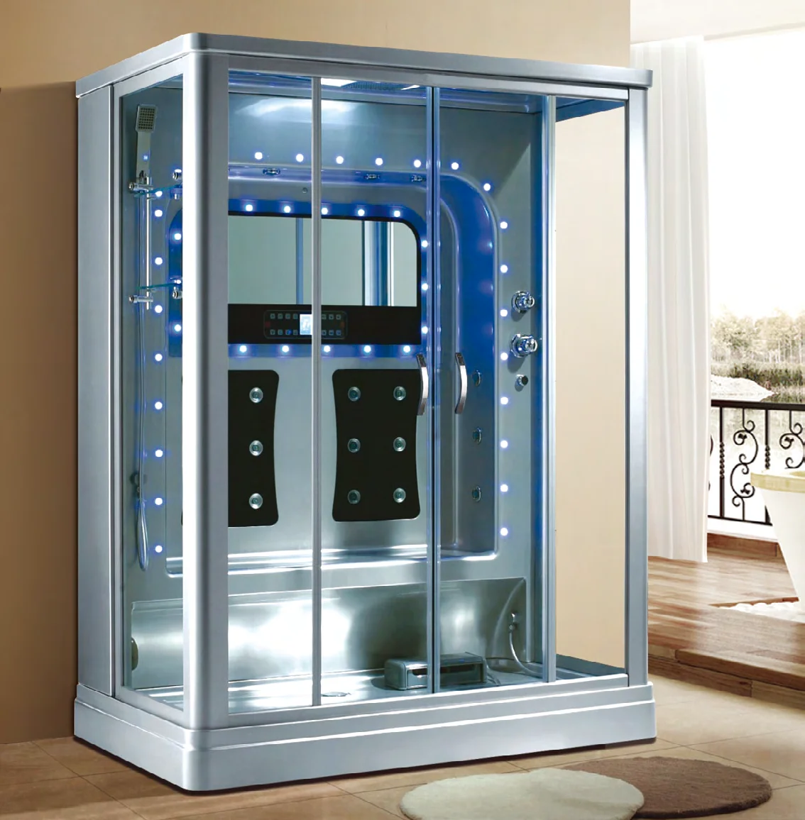 Modern Portable Acrylic Bath Enclosure 3kw Wet Steam Corner Shower Room Complete Bath Cabin Remote Control Computer Sauna