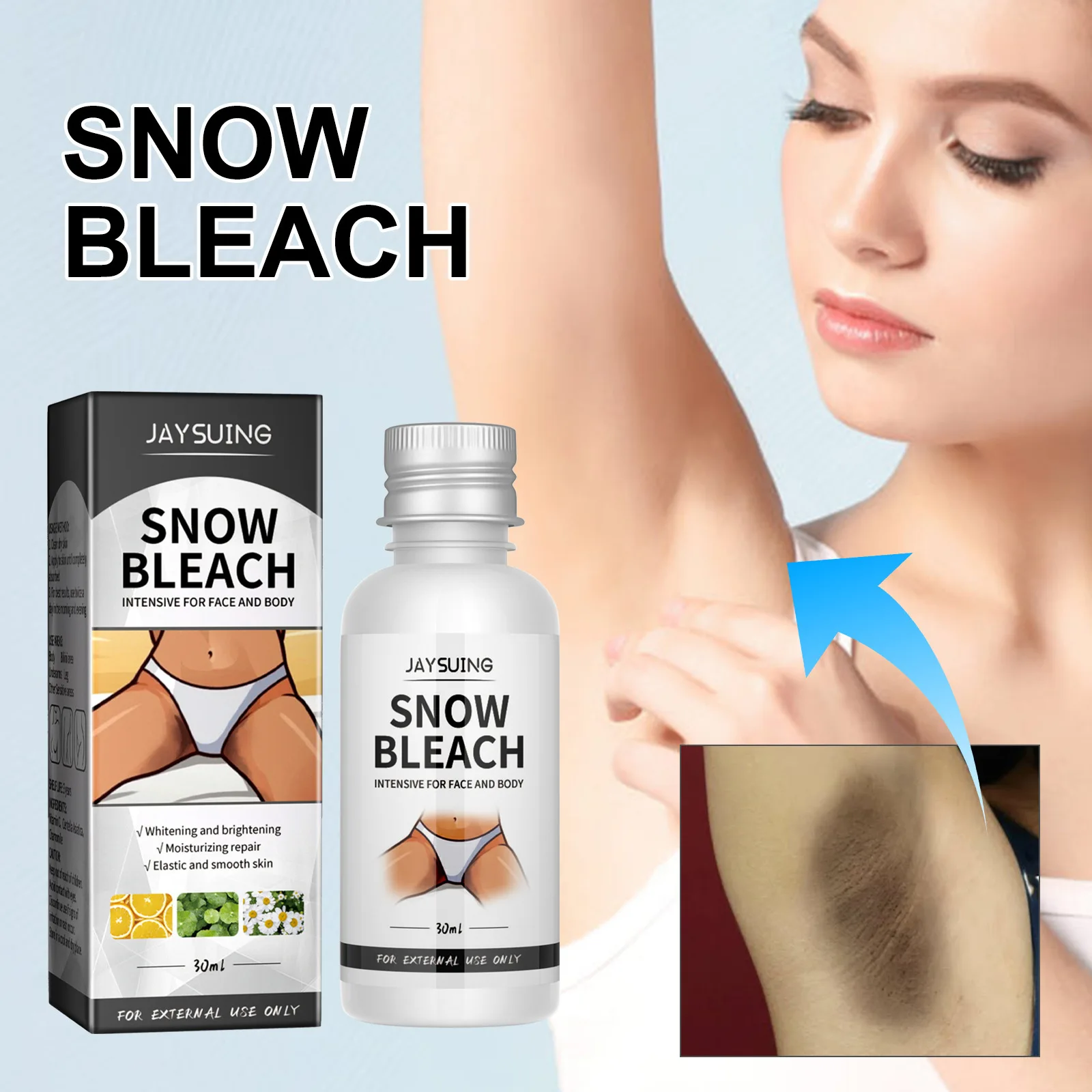 Body Whitening Bleach Cream Brighten Underarm Elbow Knees Joint Removal Intimate Parts Dark Spots Melanin Snow Bleach Cream 30ml
