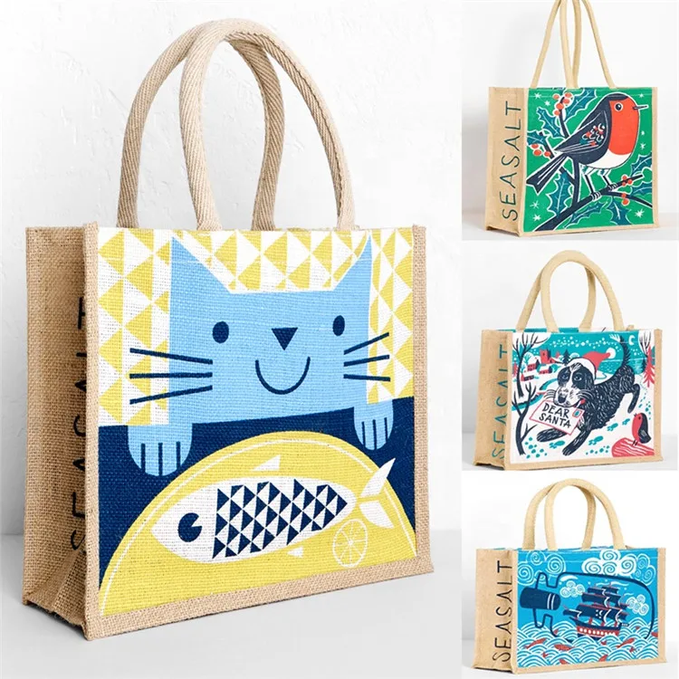 Hot sell customized brown high quality custom eco friendly printing burlap tote  gift shopping jute bag