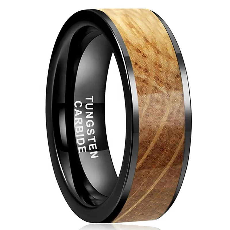 8mm Silver/Black/Rose Gold Tungsten Carbide Rings for Men Women Wedding Bands Whiskey Barrel Oak Wood Inlay